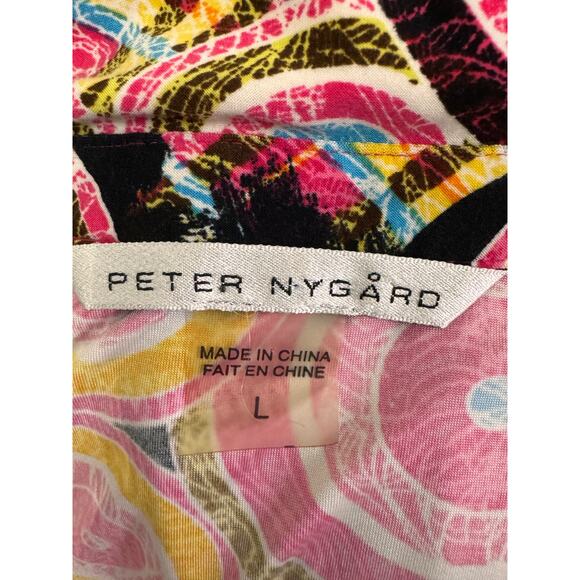 NEW PETER NYGARD Women's Printed Button Down Ruched Sleeve Shirt Size L - Picture 4 of 5